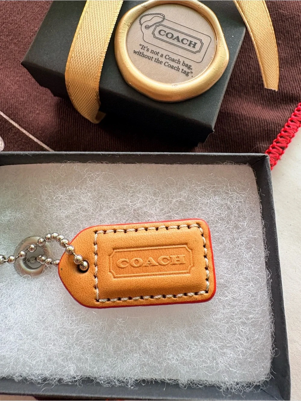 RARE Coach DBL-Sided Virgin Vachetta Red Orange HTF Y2K Hang Tag Charm